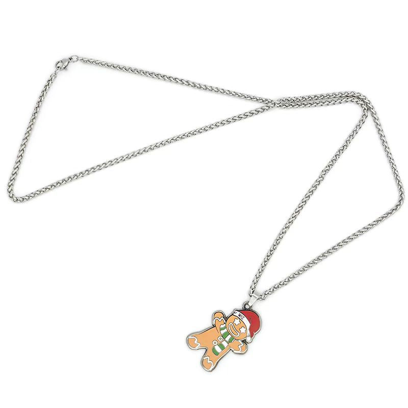 Wholesale Enamel Gingerbread Man Christmas Necklace